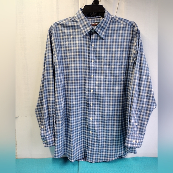 Kirkland Signature Other - Kirkland Signature Men's Long Sleeve Plaid Button Up Shirt Blue - Size XL